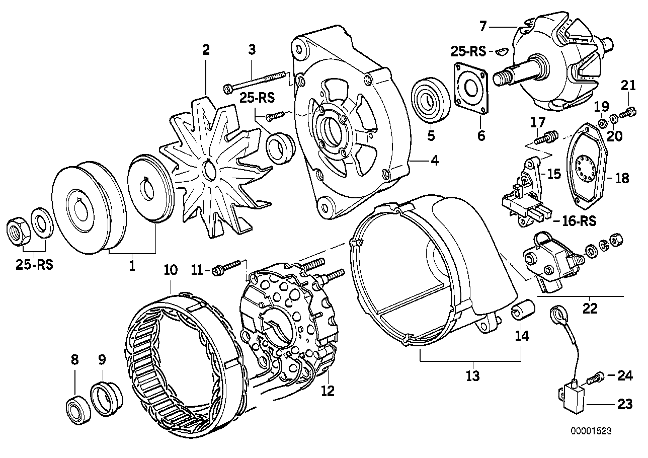 Alternator, individual parts 115A