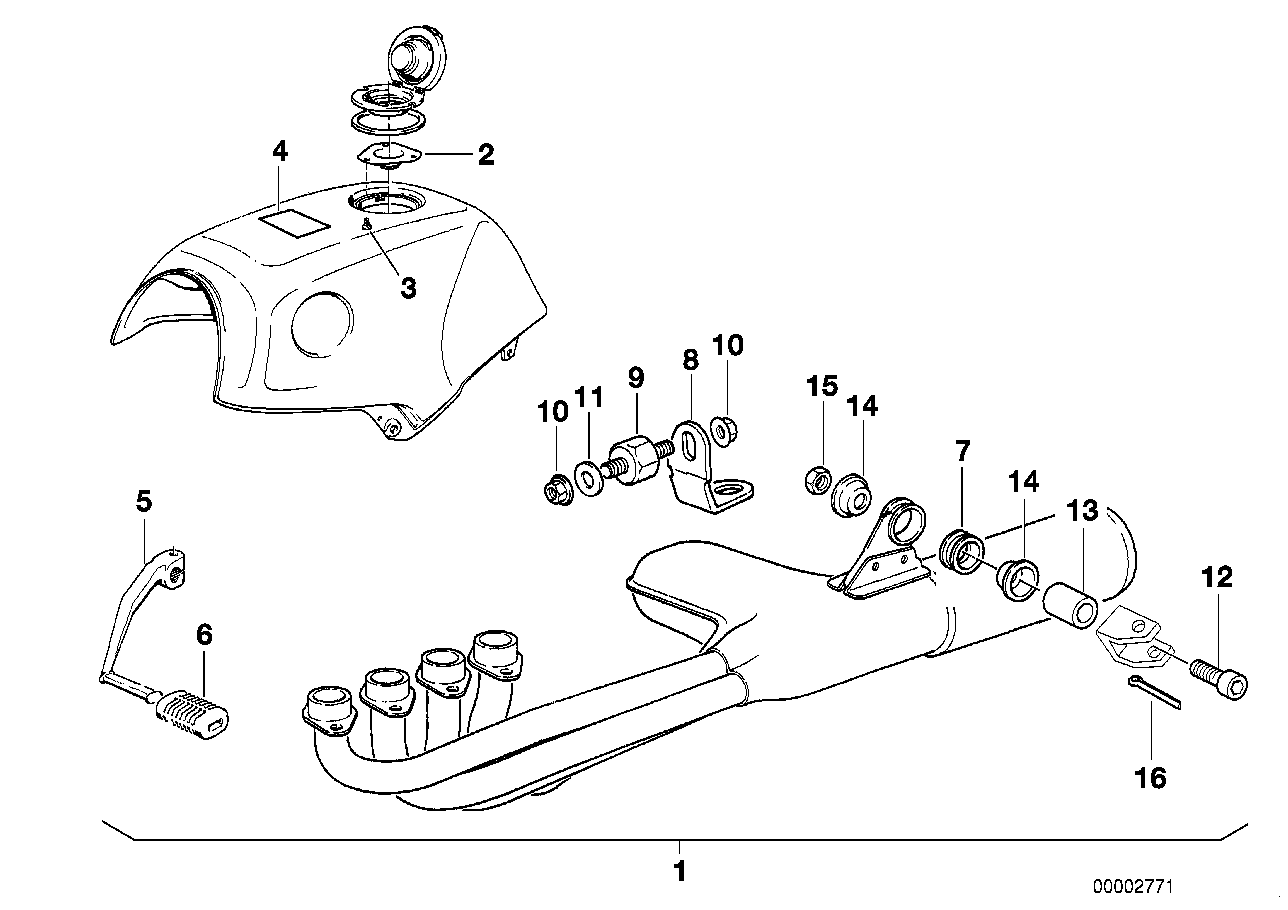 Set, mounting parts, exhaust system