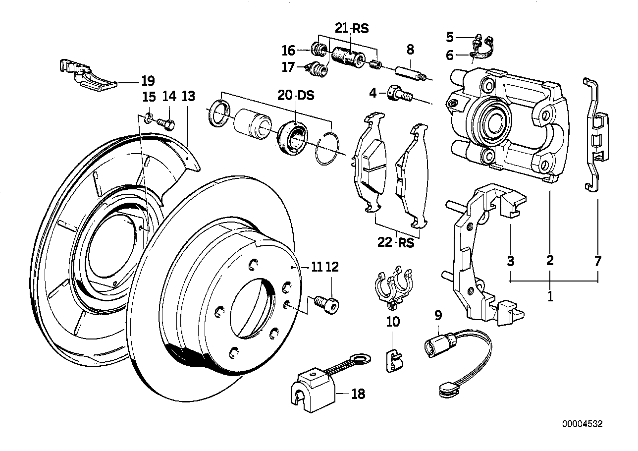 Rear wheel brake, brake pad sensor