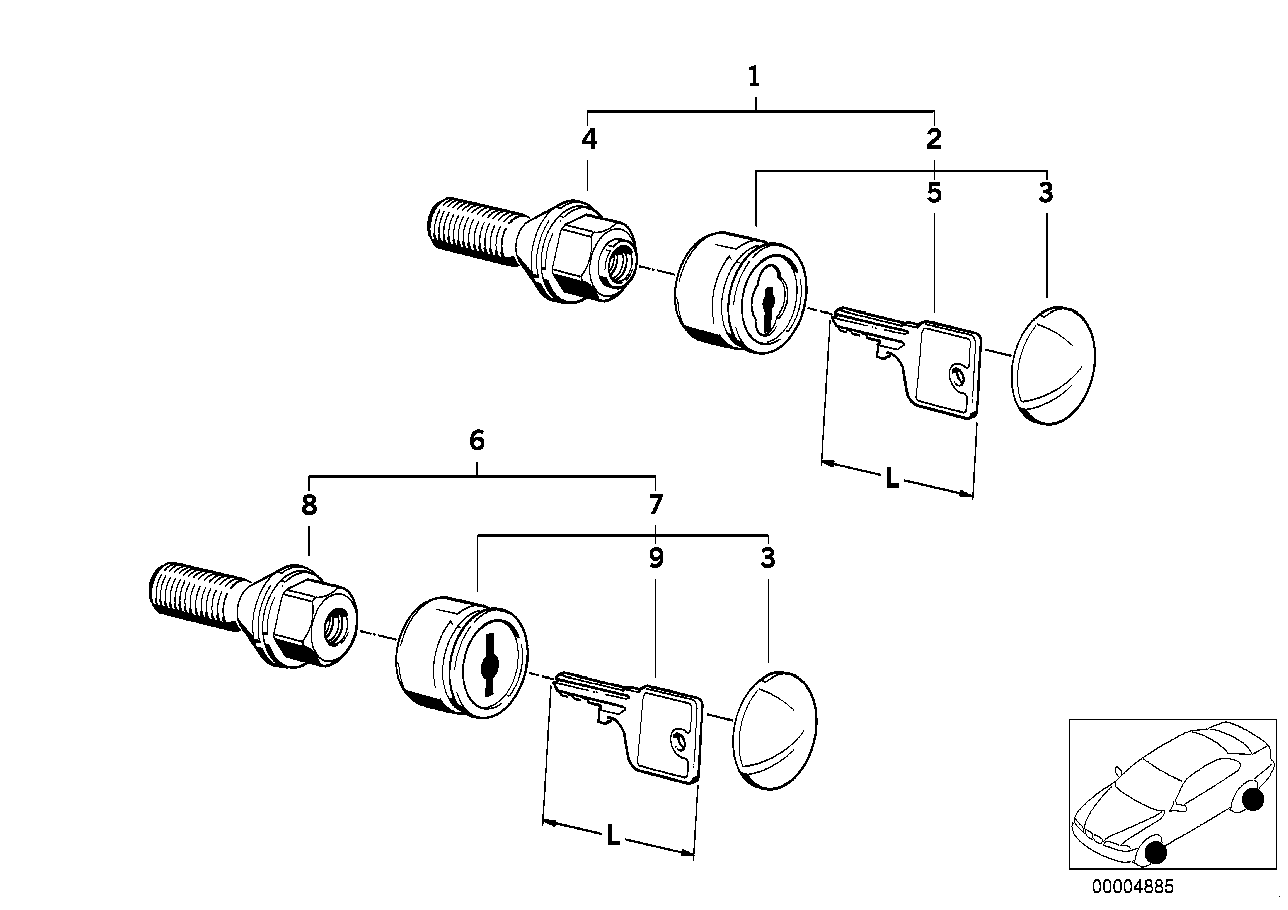 Wheel bolt lock with key