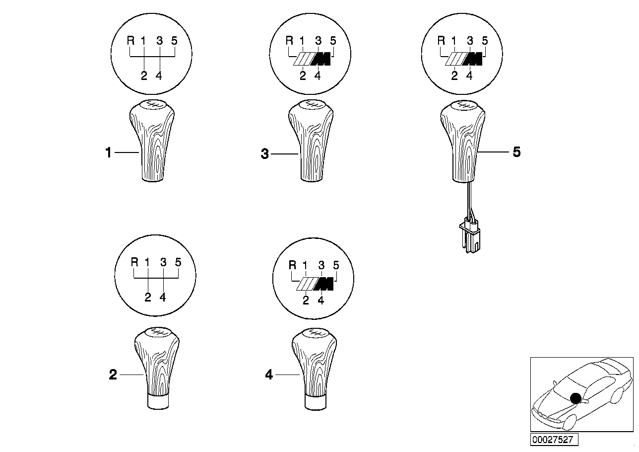 Individual gear shift knobs, wood