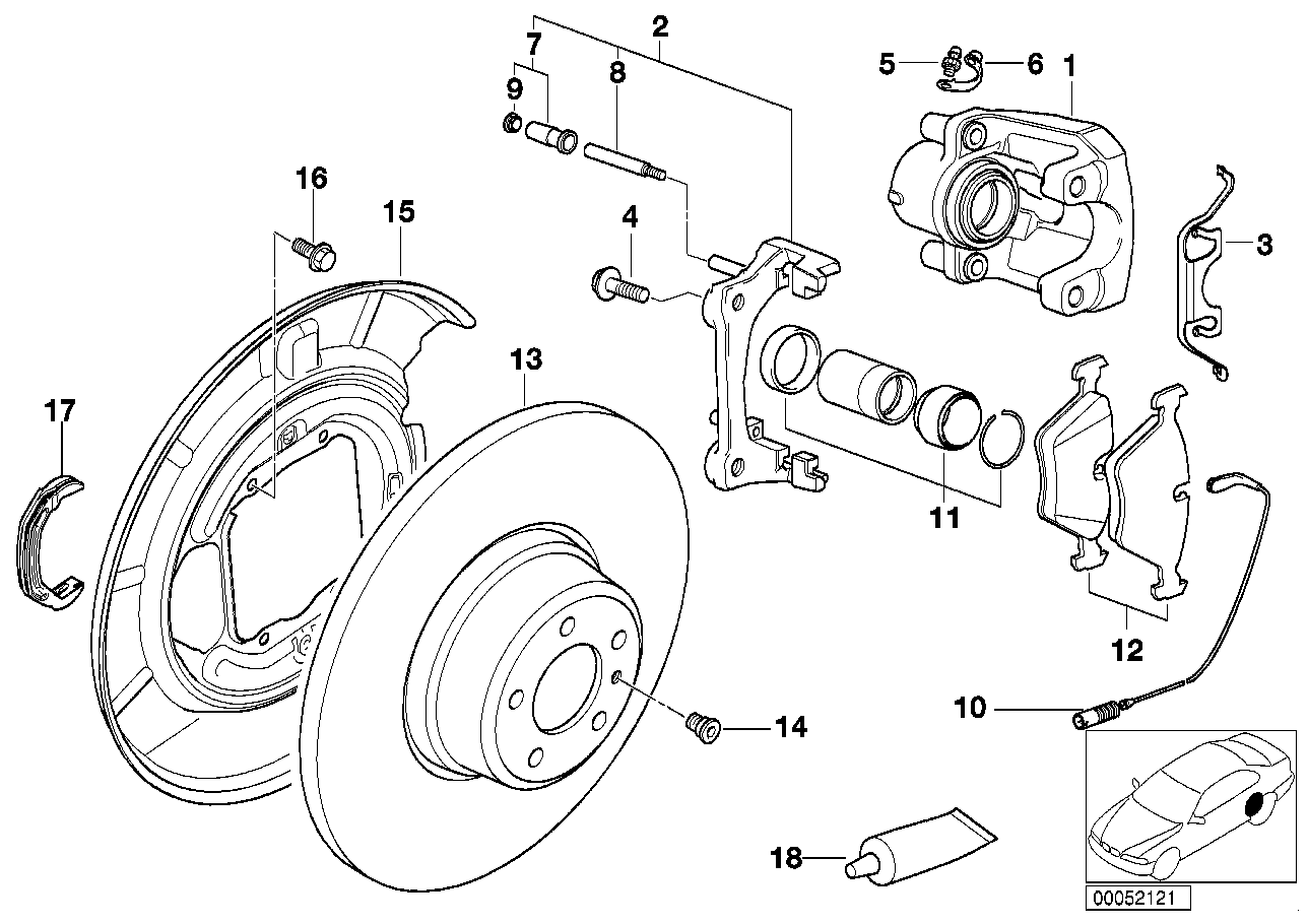 Rear wheel brake, brake pad sensor