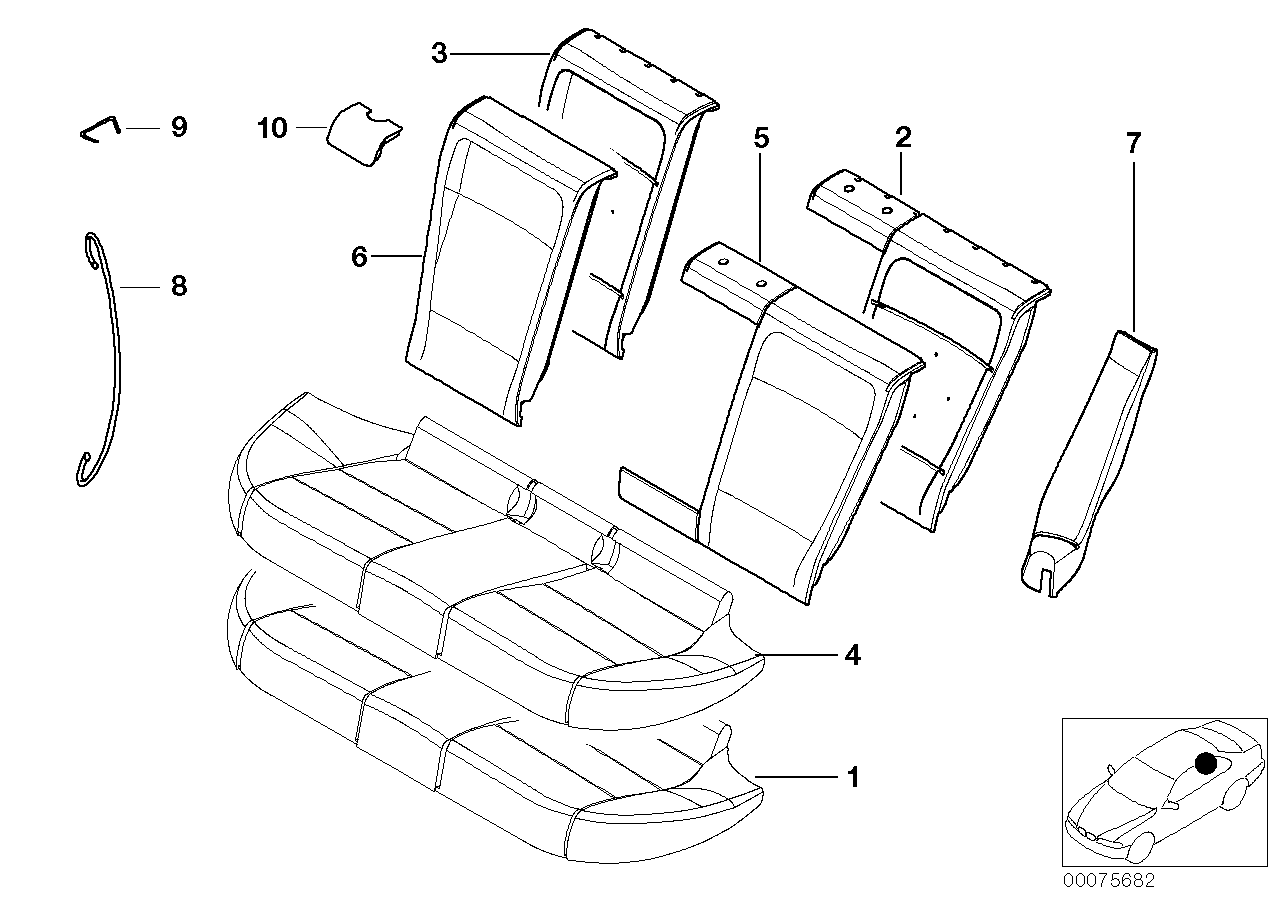 Seat,rear,cushion&cover, through-loading