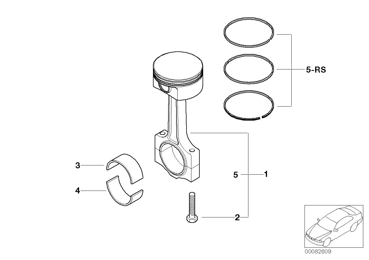 Kurbeltrieb-Pleuelstange mit Kolben
