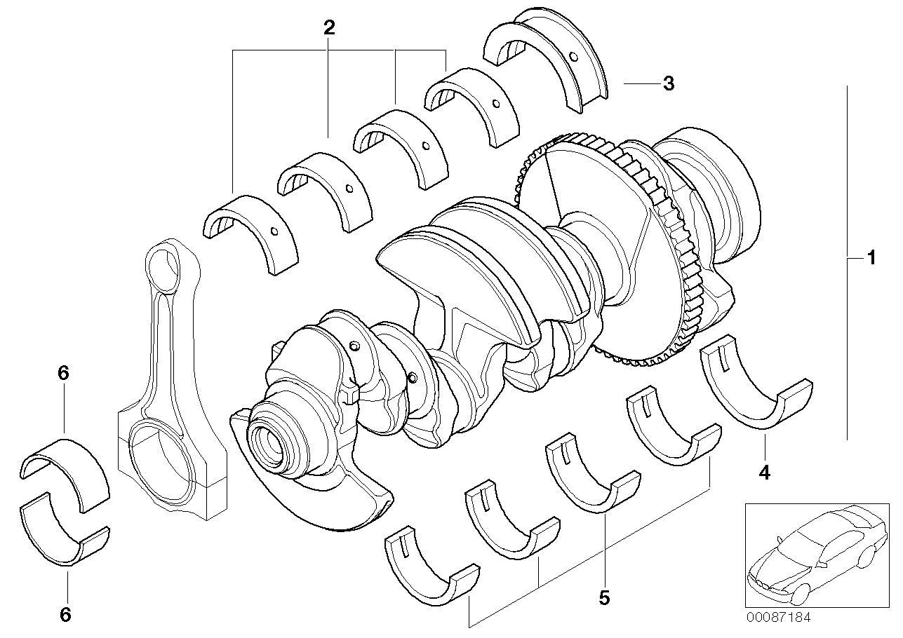 Crankshaft with bearing shells