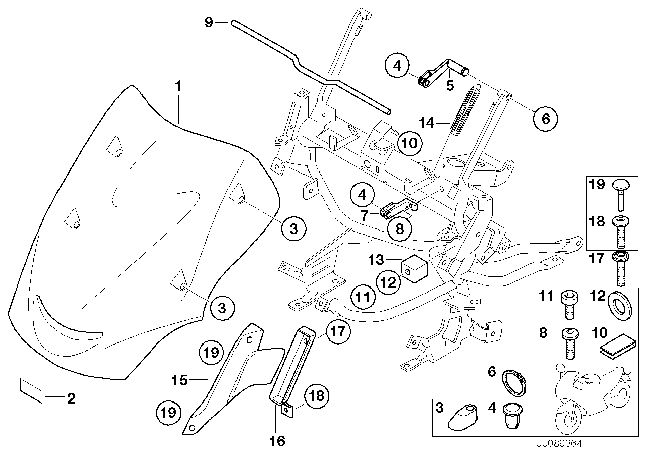 Windshield, adjustable/mounting parts