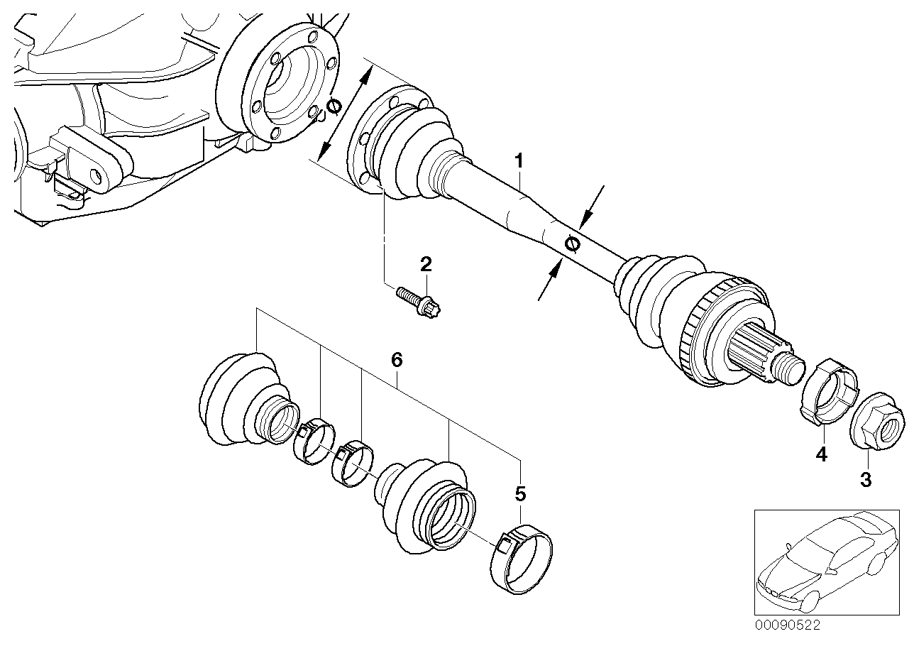 Output shaft with bearing ball cage