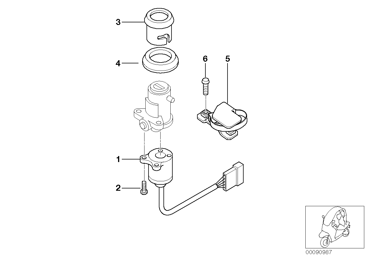 Ignition switch and mounting parts