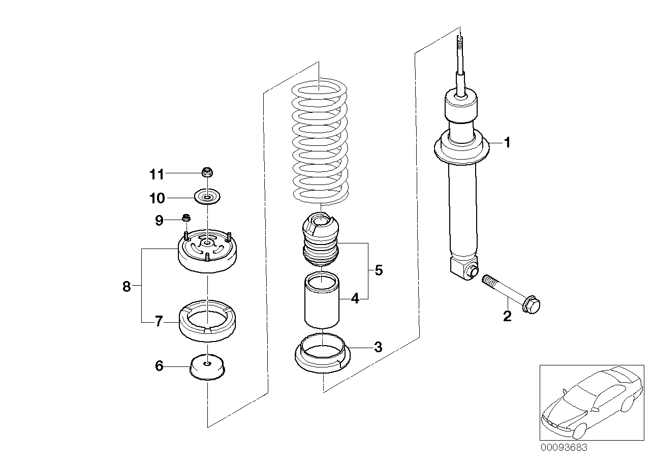 Amortisör kovanı Arka, Montaj parçaları