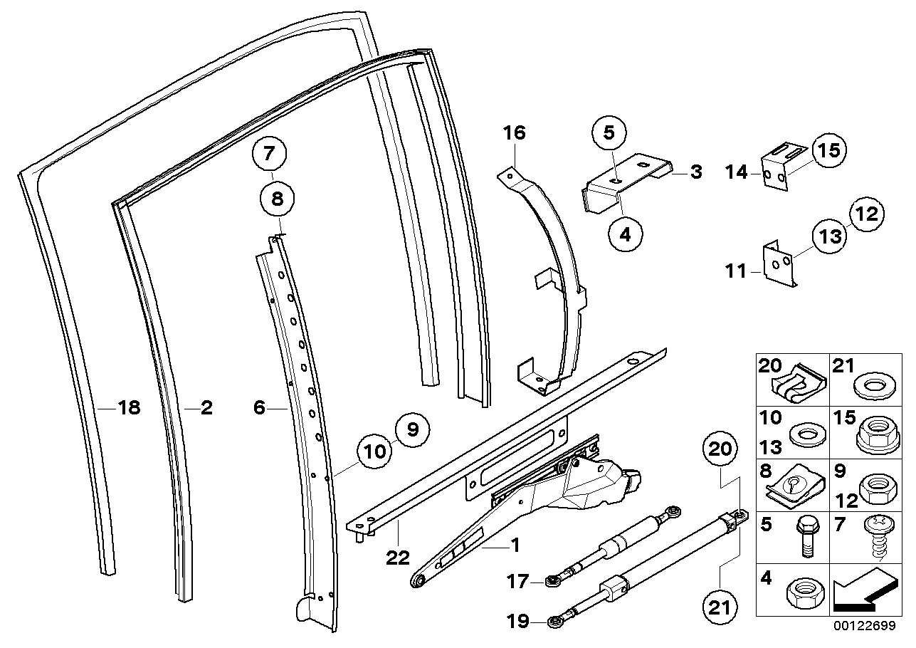 Okenní mechanismus dveří zadní