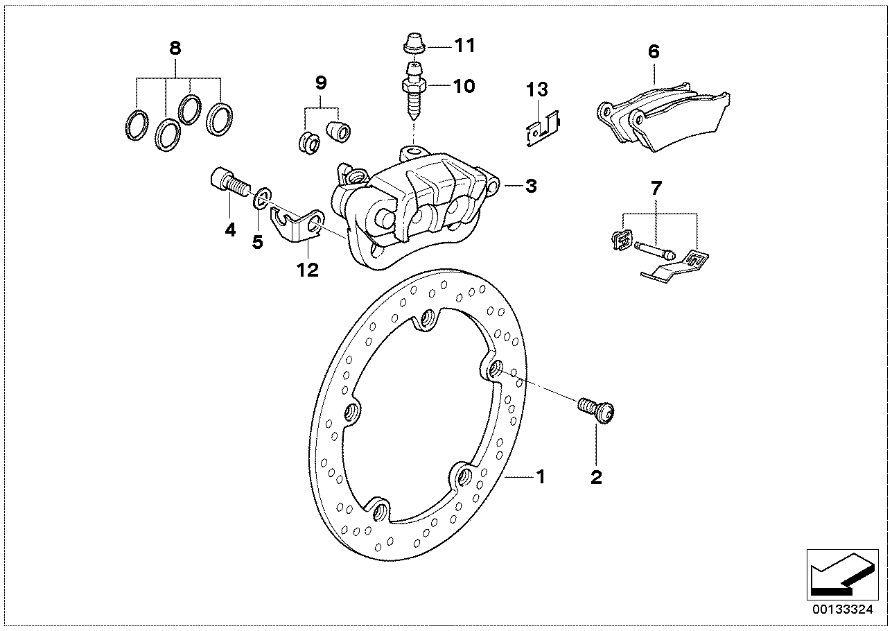 Rear wheel brake, spoke wheel