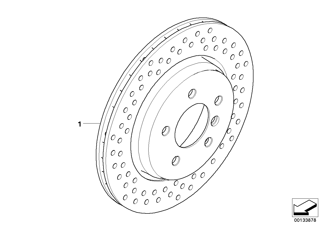 Rear wheel brake disc, perforated
