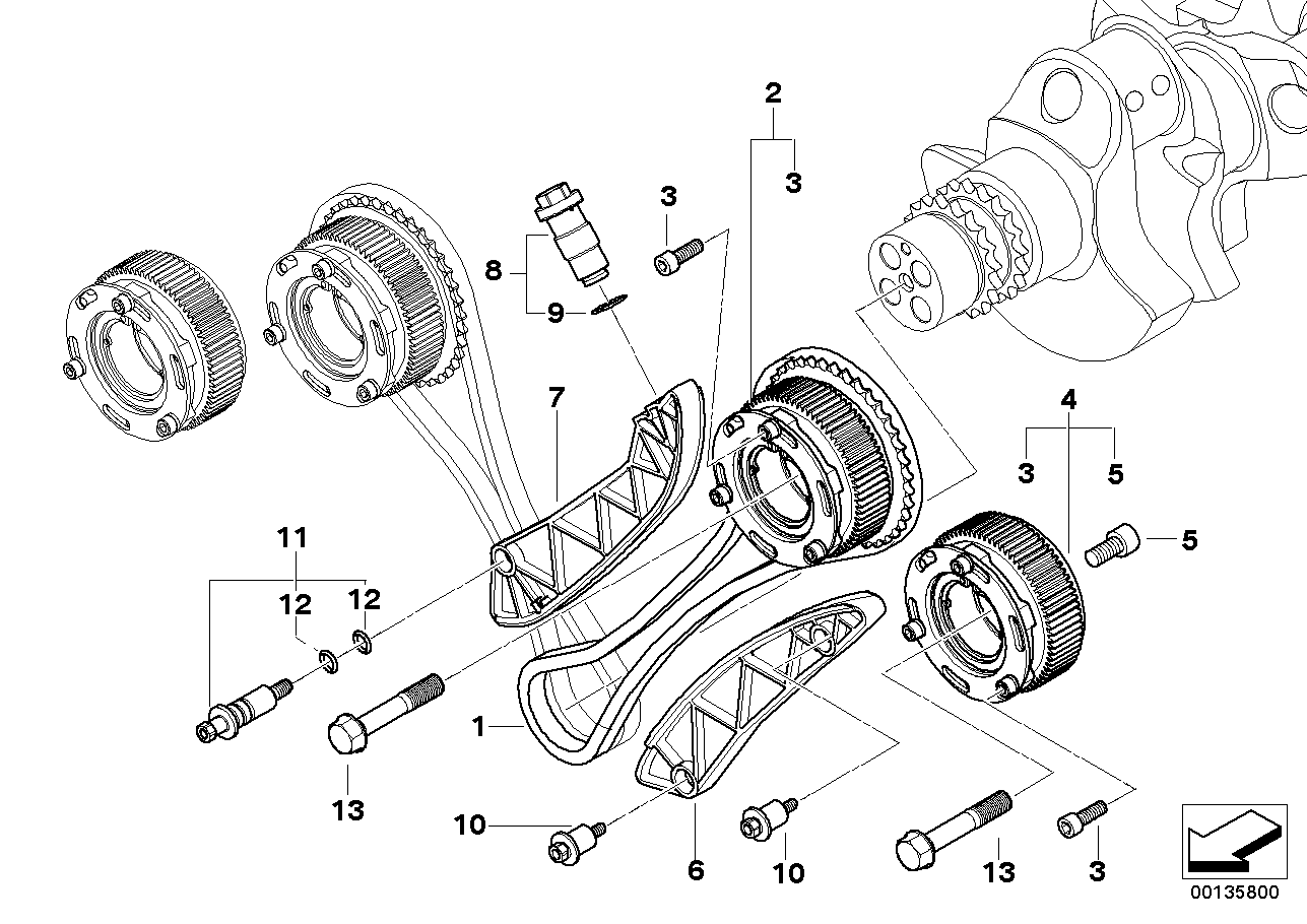 Timing gear, timing chain, cyl. 6-10