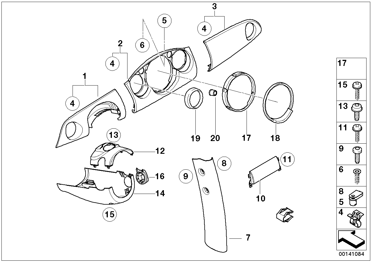 Mounting parts, instrument panel