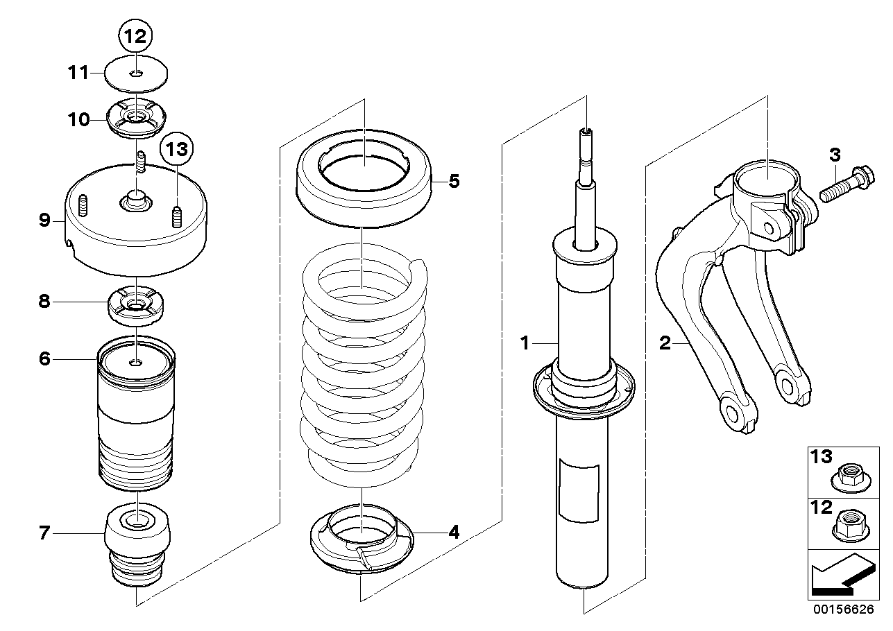 Amortisör kovanı, Ön Montaj parçaları
