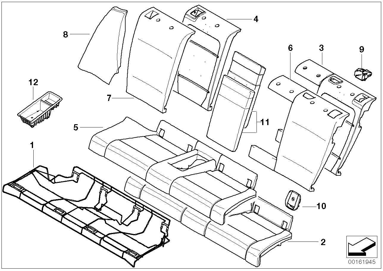 Seat,rear,cushion&cover, through-loading