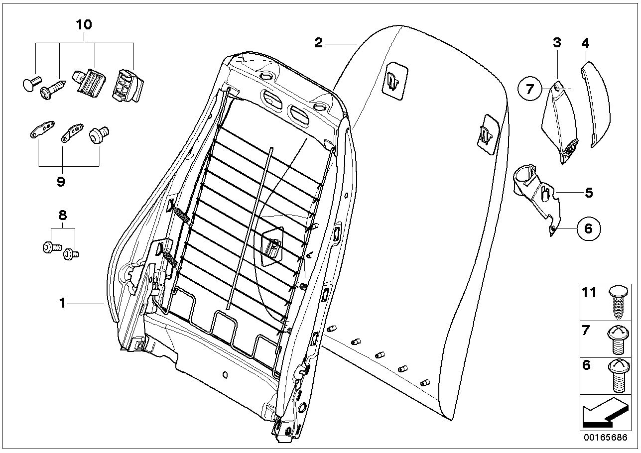 Front seat backrest frame/rear panel