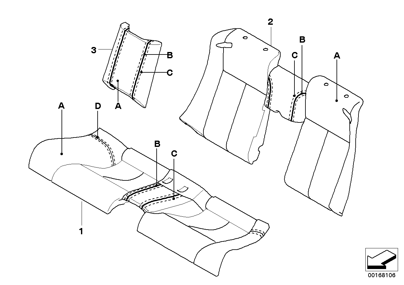 Indi. seat with inlay welt, rear