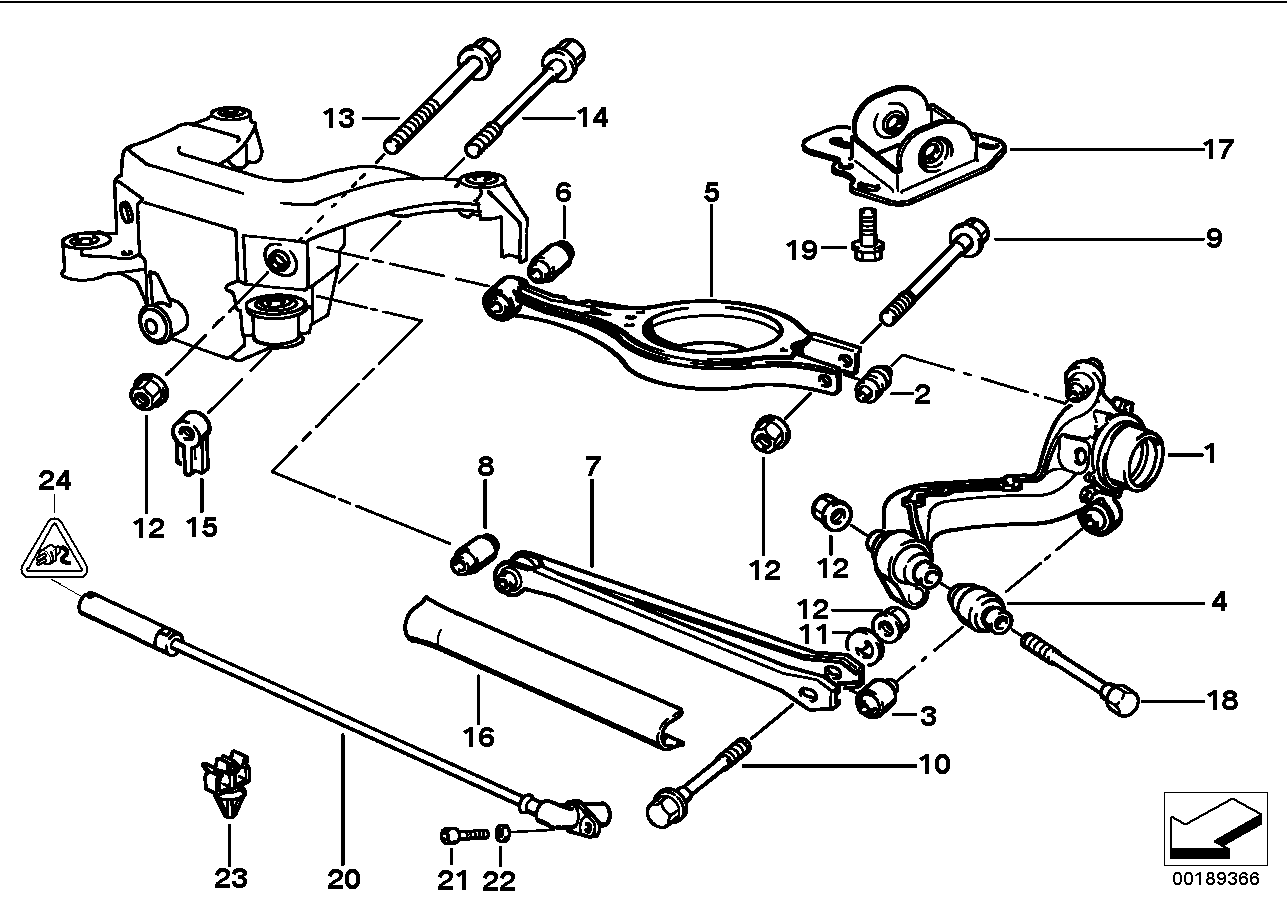 Rear axle support/wheel suspension