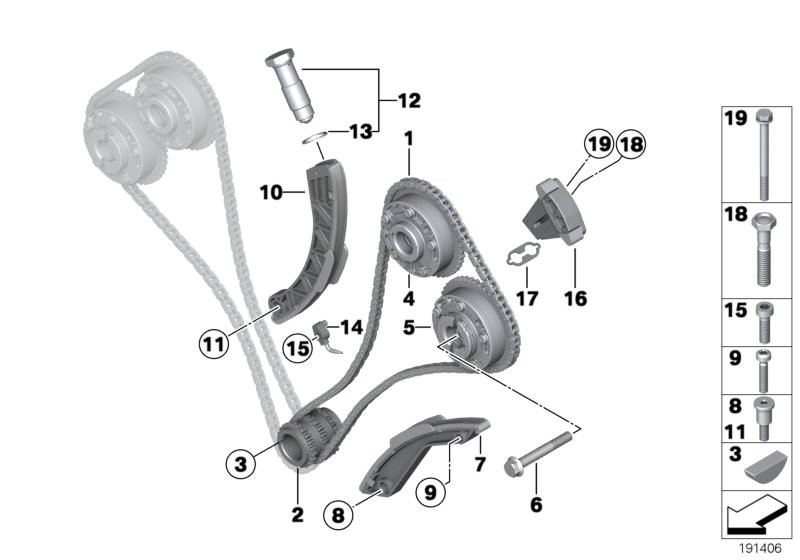 Timing chain, cylinders 7-12