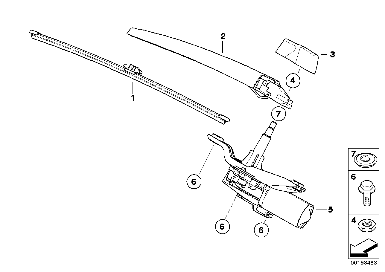 Single parts for rear window wiper