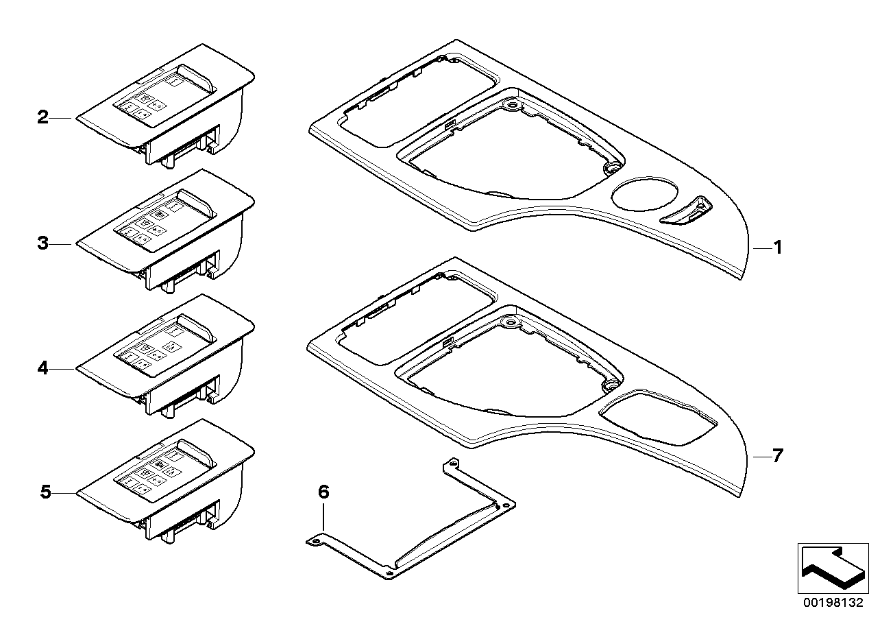 Mounted parts for centre console