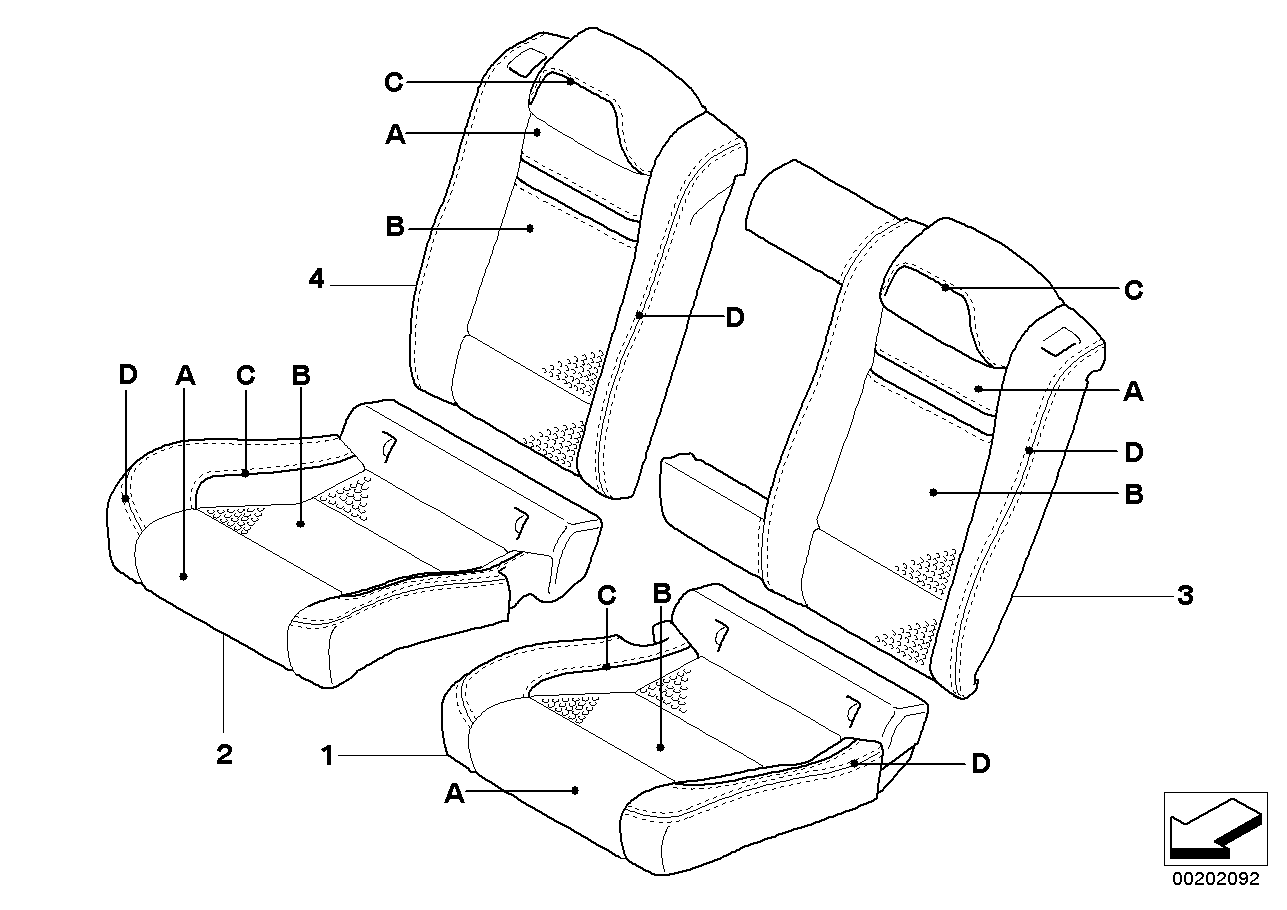 Indiv. cover, seat, rear, A/C leather