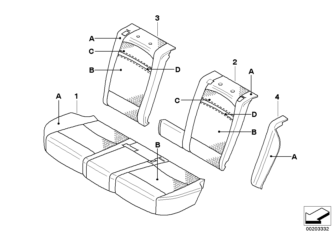 Indiv. cover, seat, rear, A/C leather