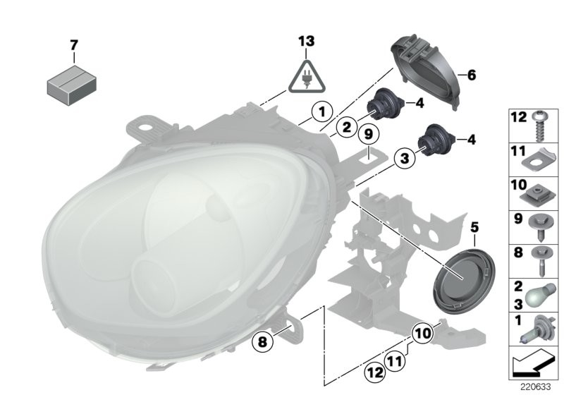 Single components for headlight
