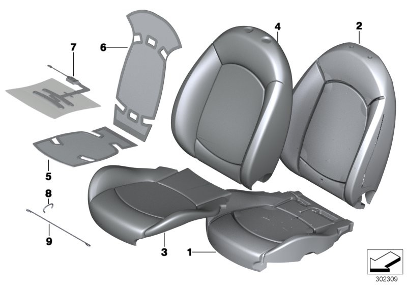 Seat, front, cushion and cover