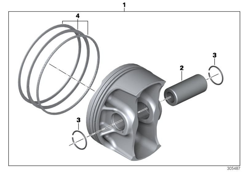 Piston with rings and pin