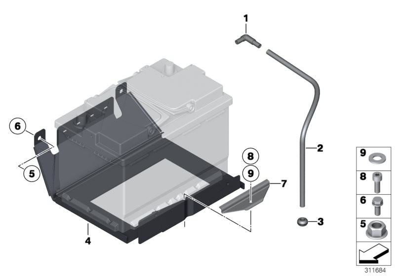 固定件和安装件 用于第 2 个蓄电池