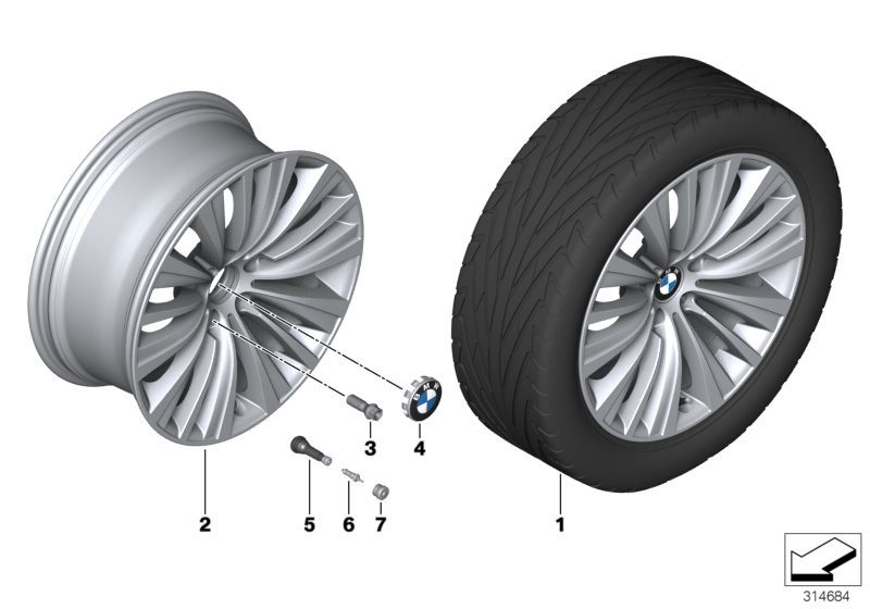 Roue all. BMW rayons multiples 458-19''
