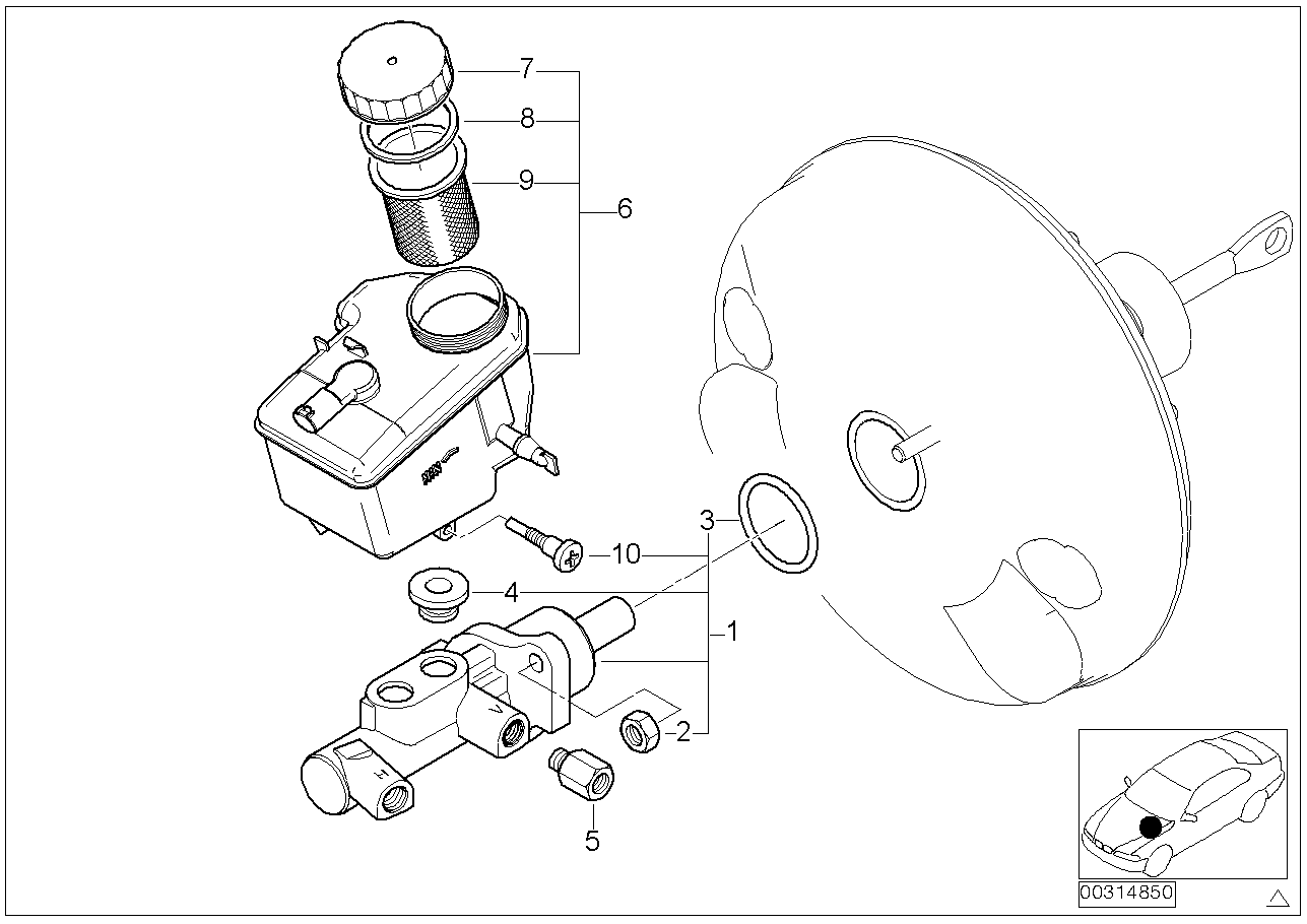 Huvudcylinder/bromsolje behaallare