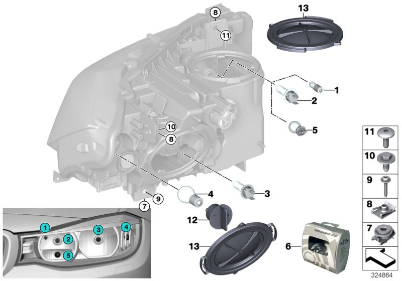 Individual parts for headlamp, halogen