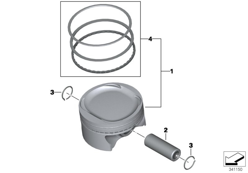 Piston with rings and pin