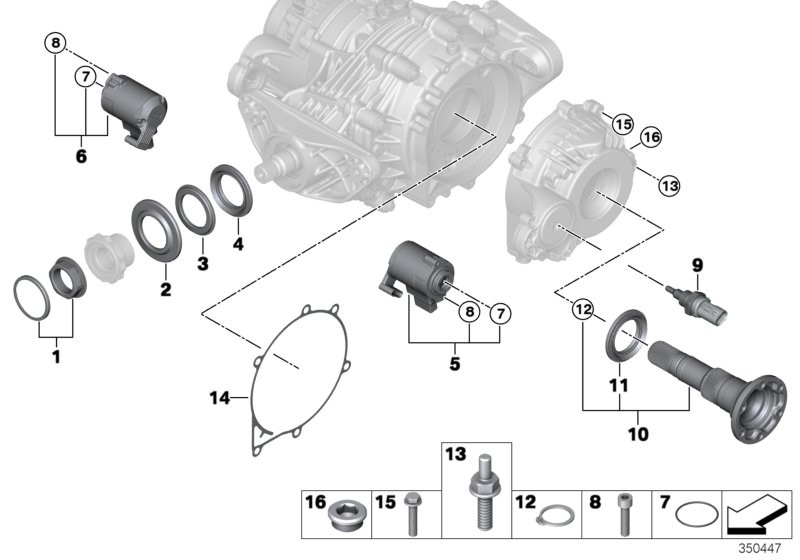 Rear axle diff. QMV sep. components