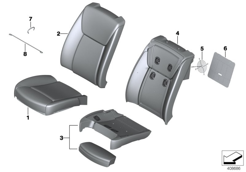 Seat, front, cushion, & cover, A/C seat