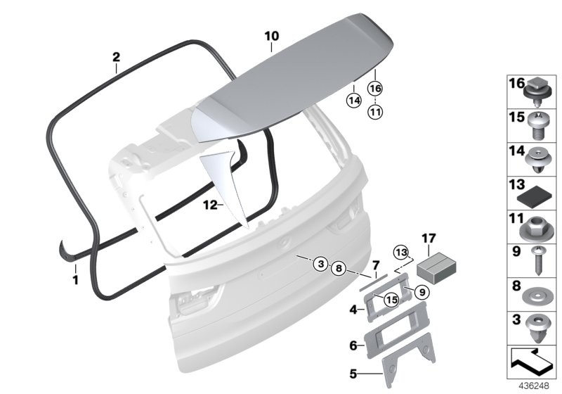Mounting parts, rear lid