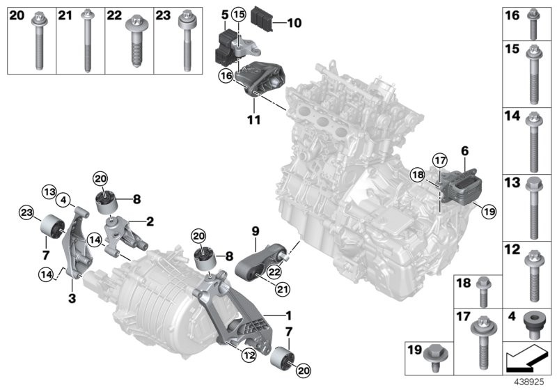 Engine and transmission mounting