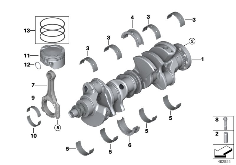 Crankshaft drive-connecting rod/piston