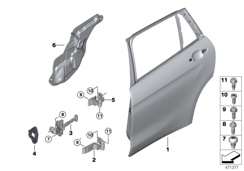 Rear door - hinge/door brake