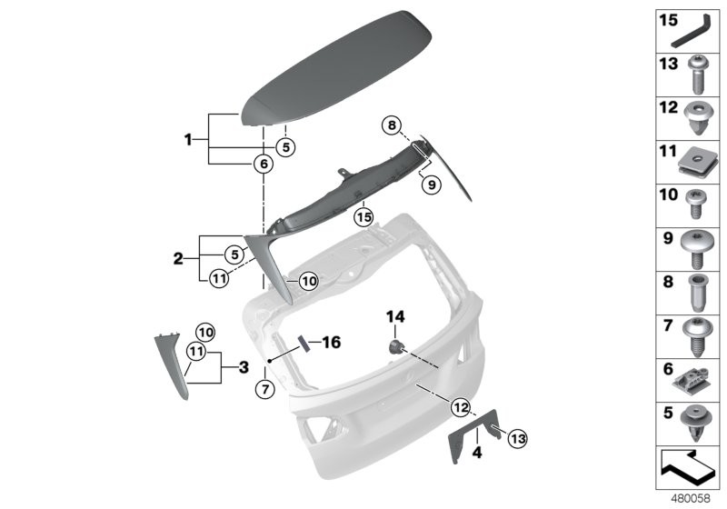 Rear lid, mounting parts