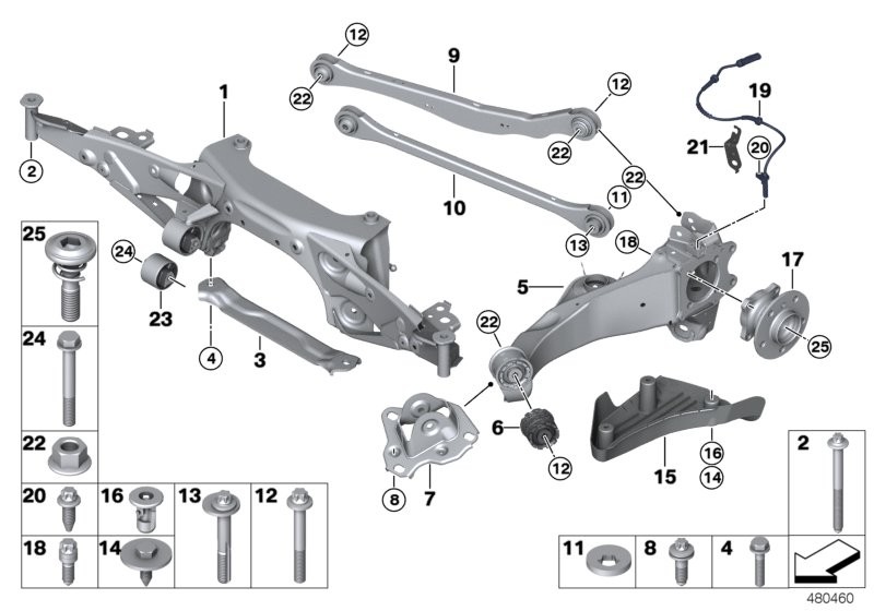 Rr axle support, wheel susp.,whl bearing