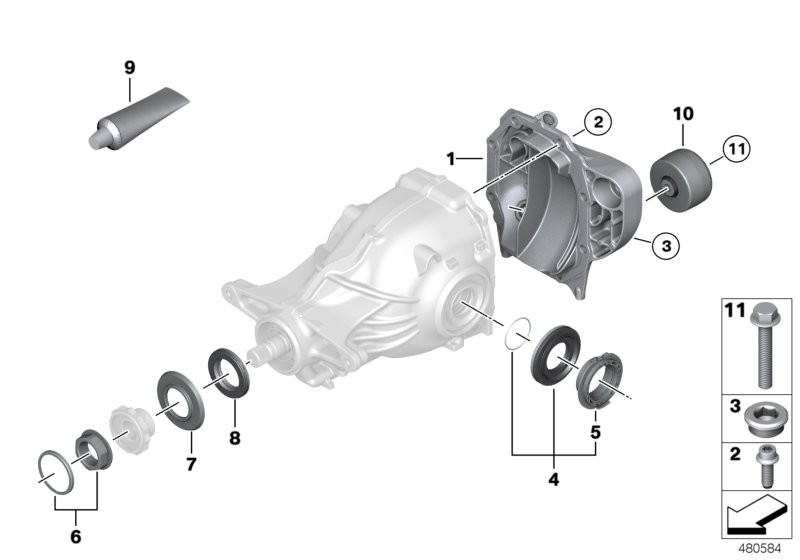 Rear axle diff.separate components - 190