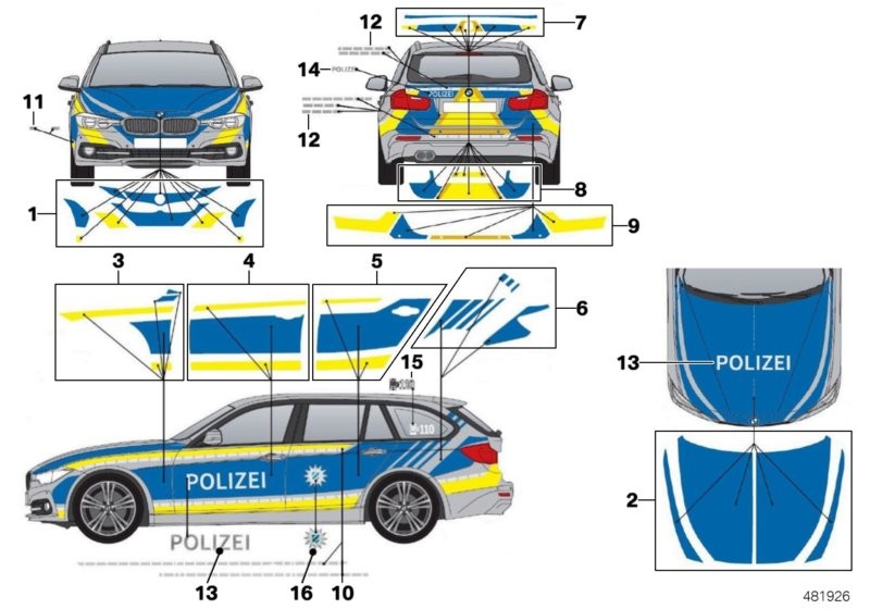 Colagem polícia Baviera azul