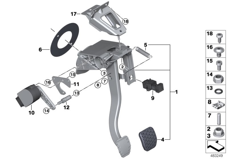 Complete pedal assembly