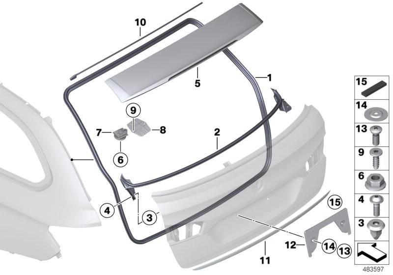 Mounting parts, rear lid