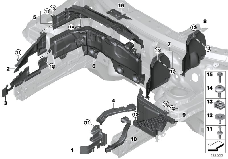Mounting parts, engine compartment