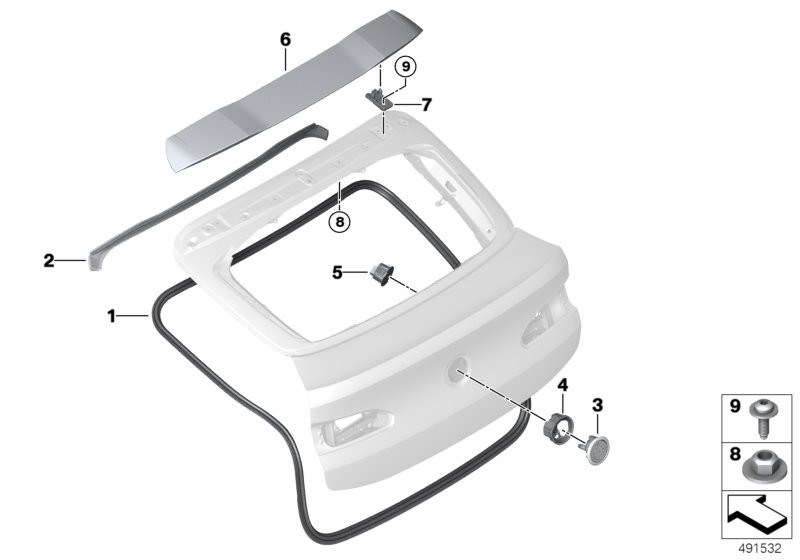 Rear lid, mounting parts